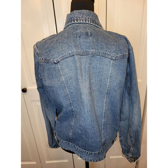 Vintage y2k Medium Wash Denim Jacket Bass L Corduroy Classic American Western - Picture 2 of 8